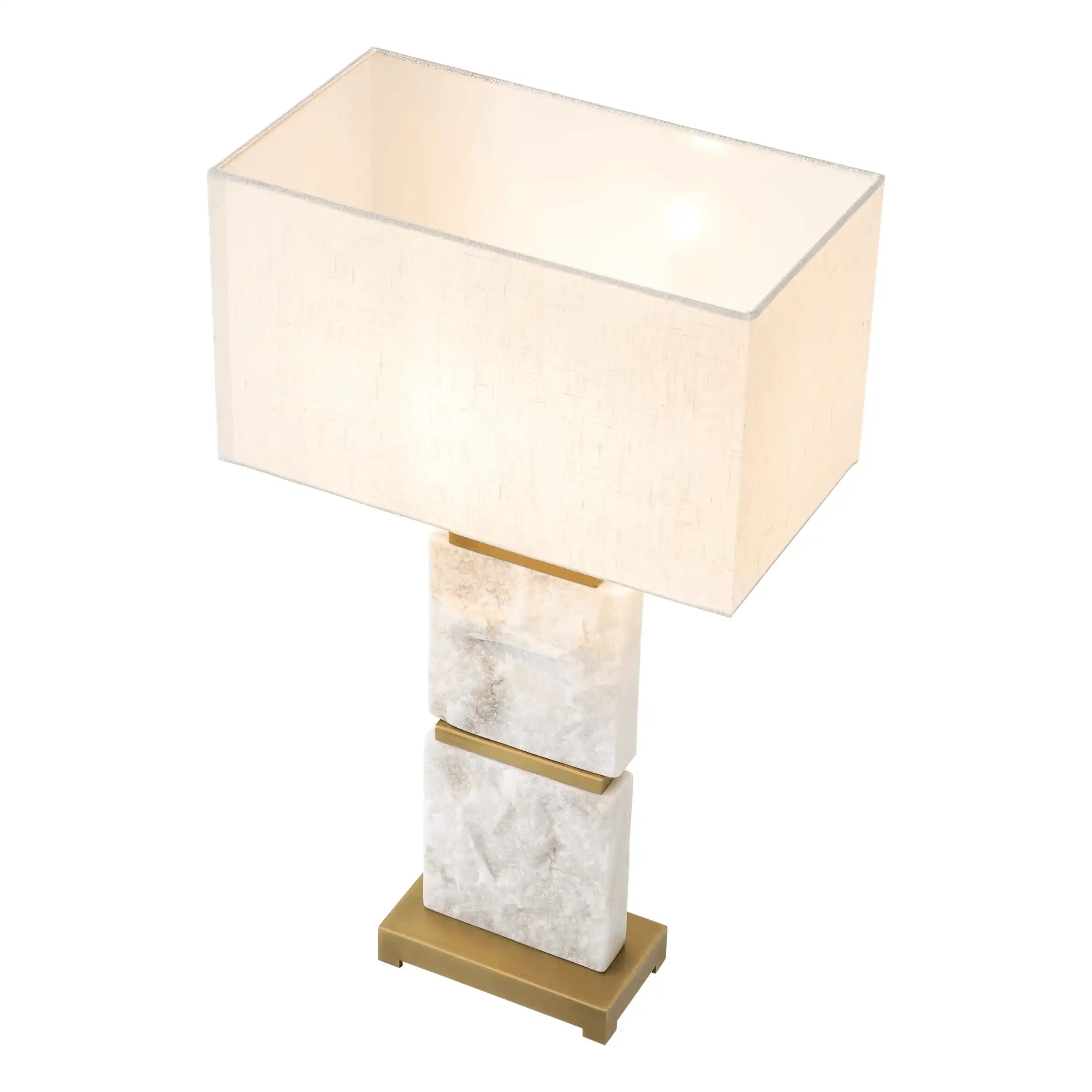 Newton Tischleuchte Travertin Antikes Messingfinish Mamor - HomeDesign Knaus