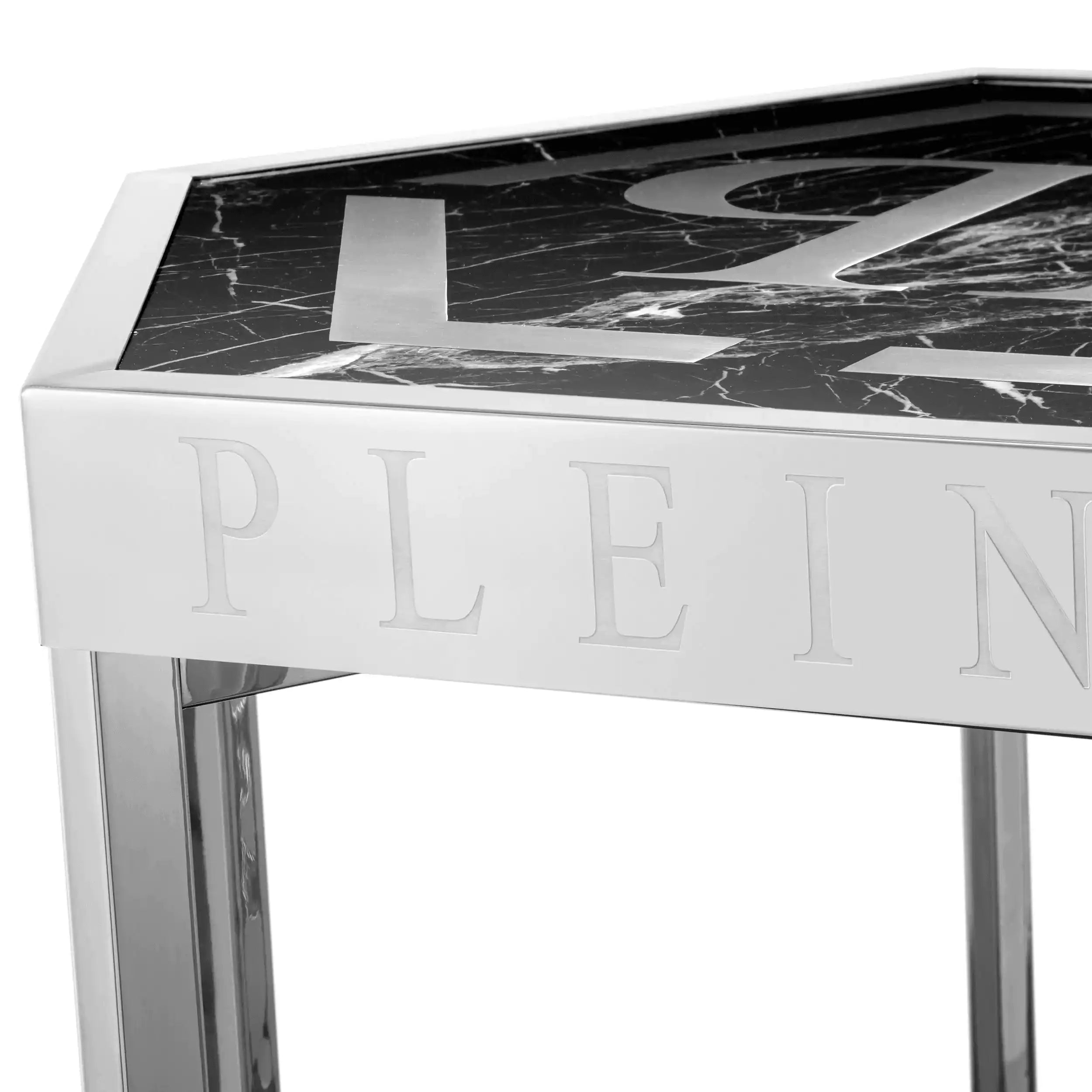 Philipp Plein Designer MILLIARDÄR Beistelltisch Schwarzer Kunstmarmor Nickelsockel - HomeDesign Knaus