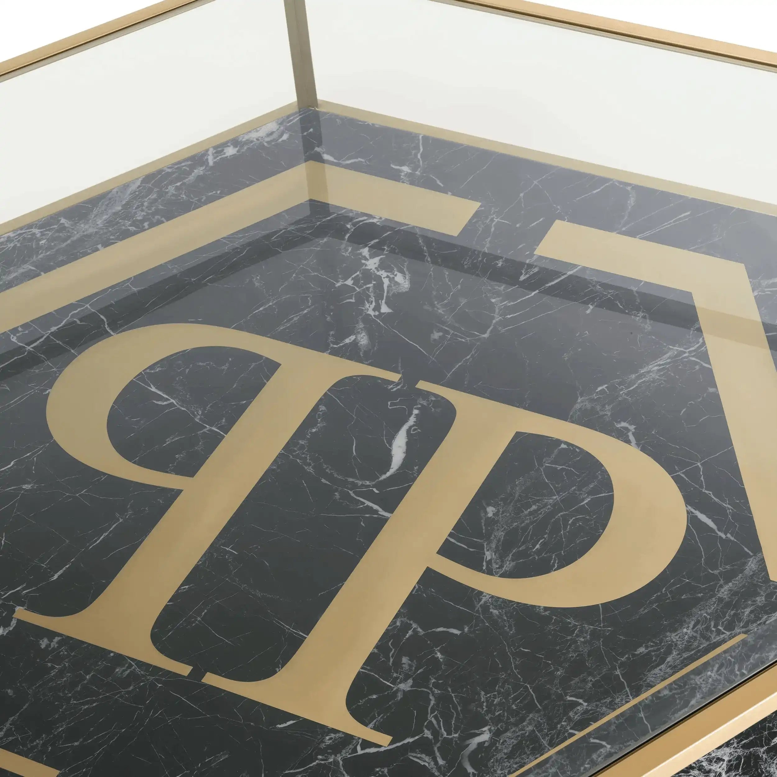 Philipp Plein FALCON Couchtisch Handarbeit Klarglas Sockel aus gebürstetem Messing - HomeDesign Knaus