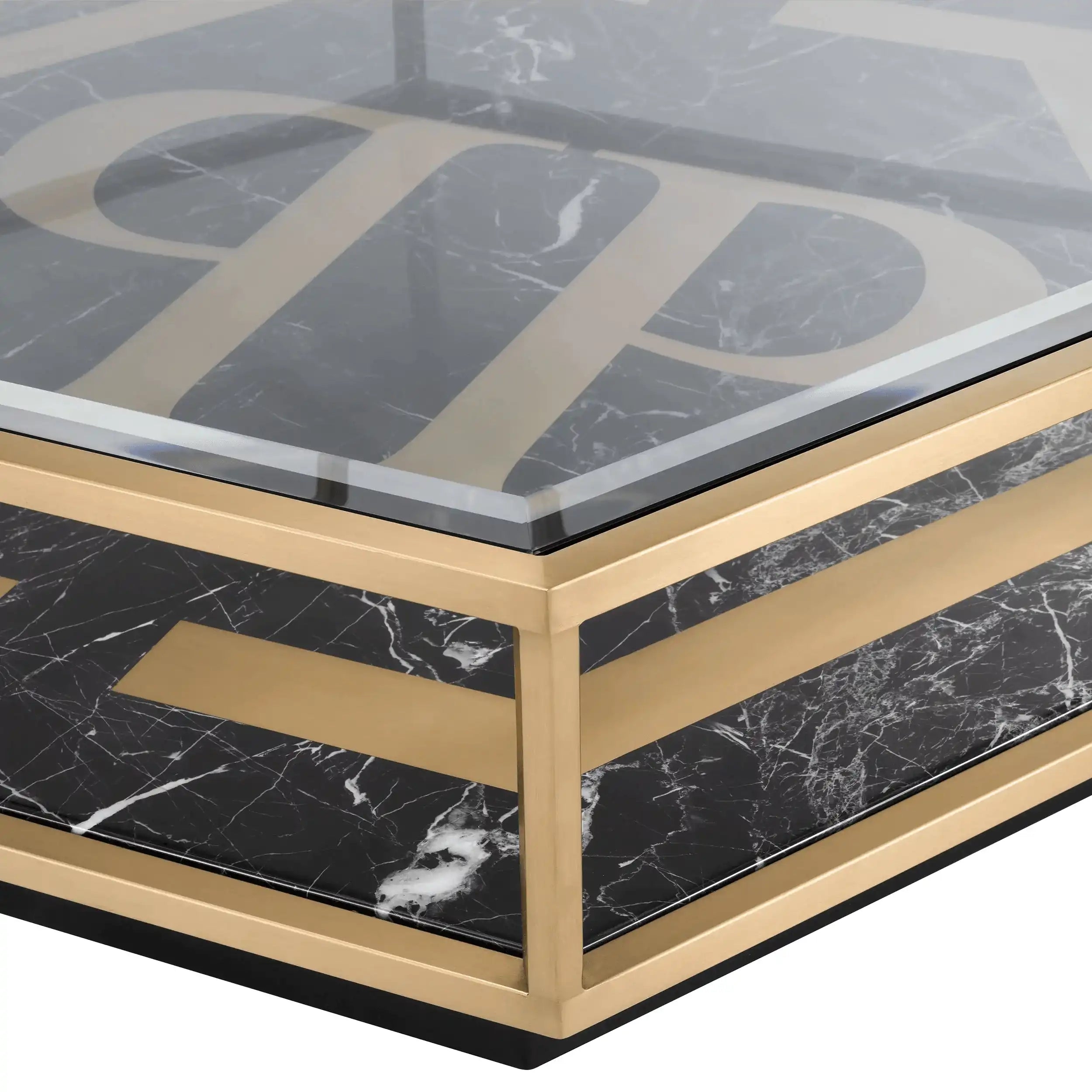 Philipp Plein FALCON Couchtisch Handarbeit Klarglas Sockel aus gebürstetem Messing - HomeDesign Knaus