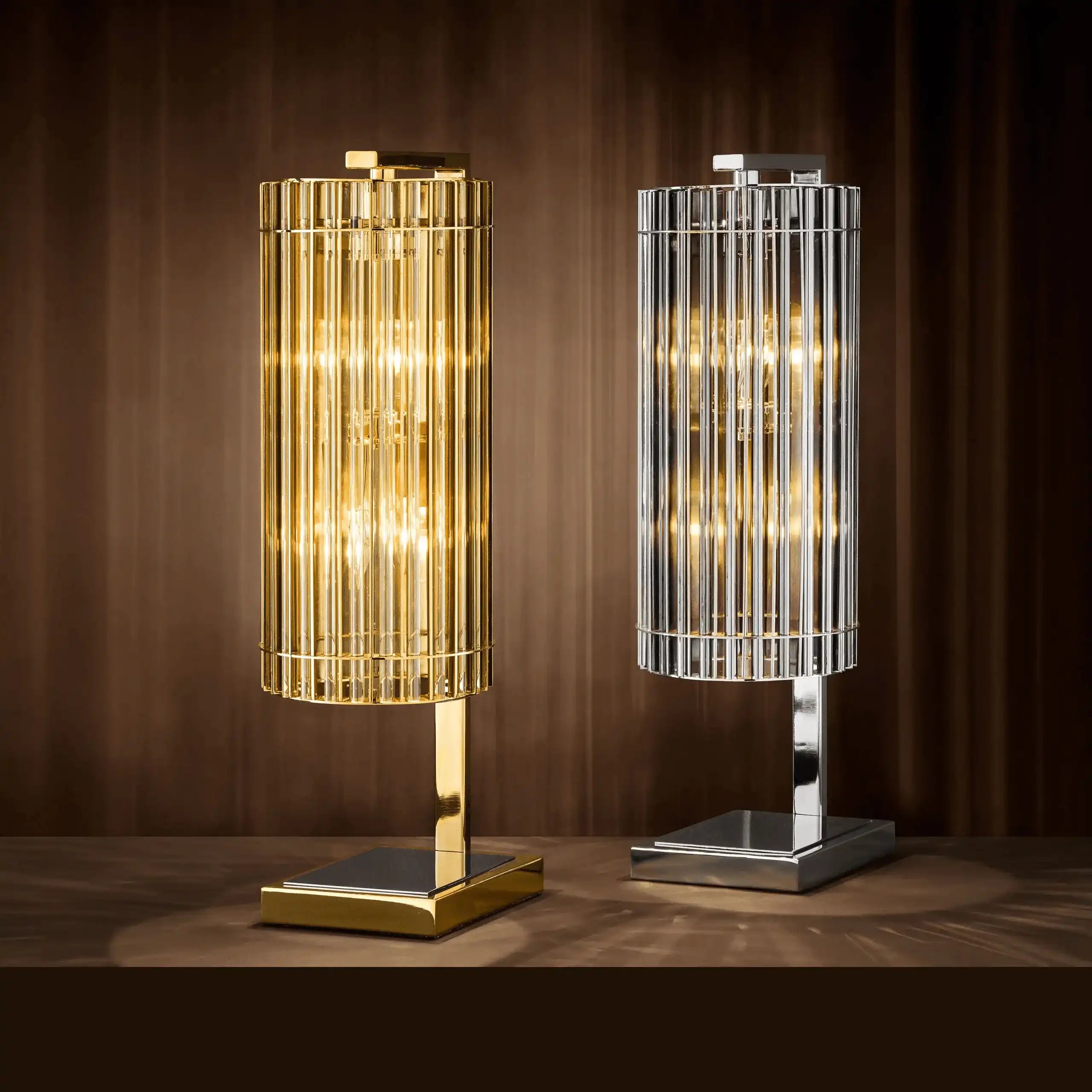 Pimlco Tischleuchte Goldfinish Nickel-Finish Champagnerglas Unikat - HomeDesign Knaus
