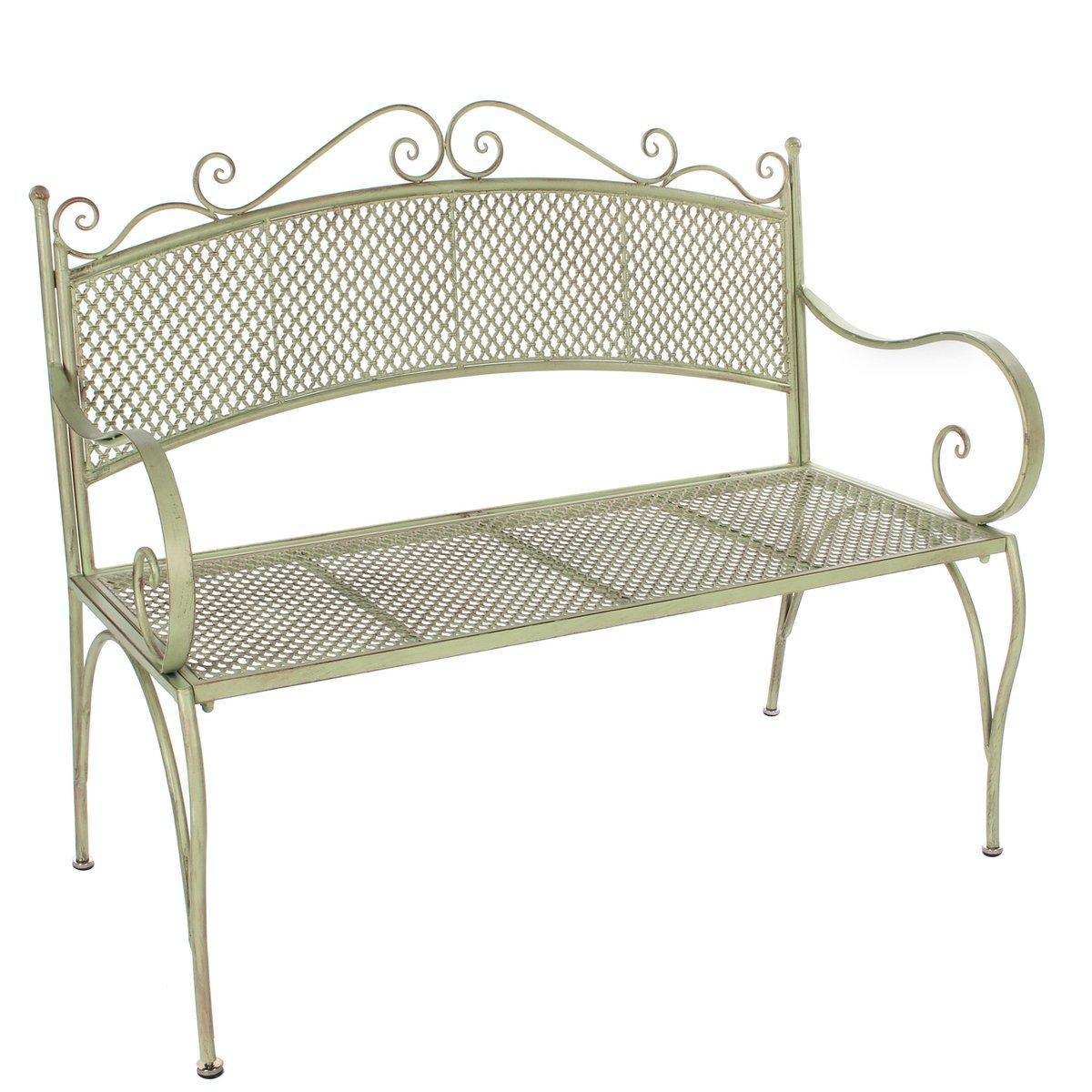 Provence Gartenbank – L107,5 x B50,5 x H91 cm – Metall – Hellgrün - HomeDesign Knaus