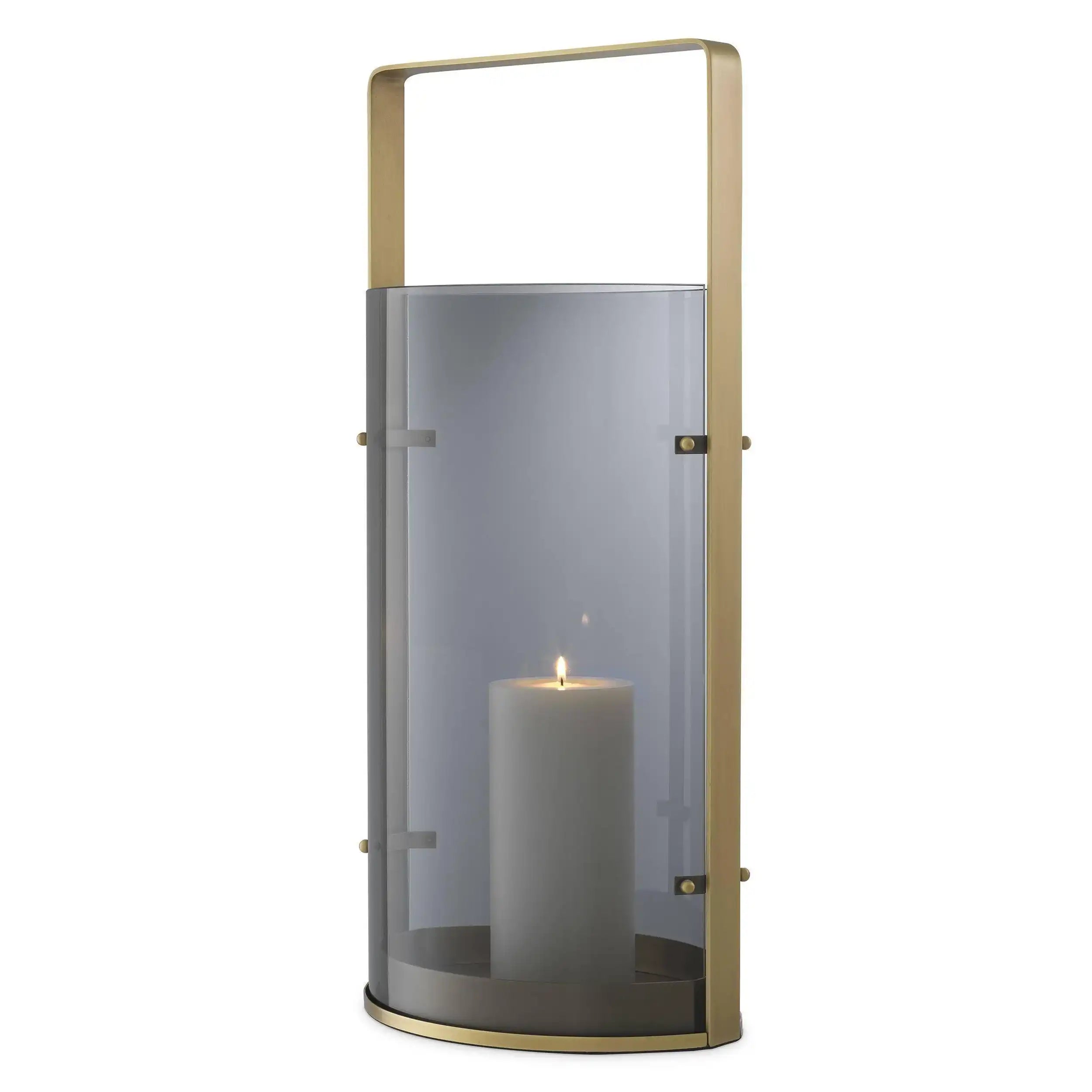 Reid Designer Windlicht Antikes Messingfinish Rauchglas Handgefertigt - HomeDesign Knaus