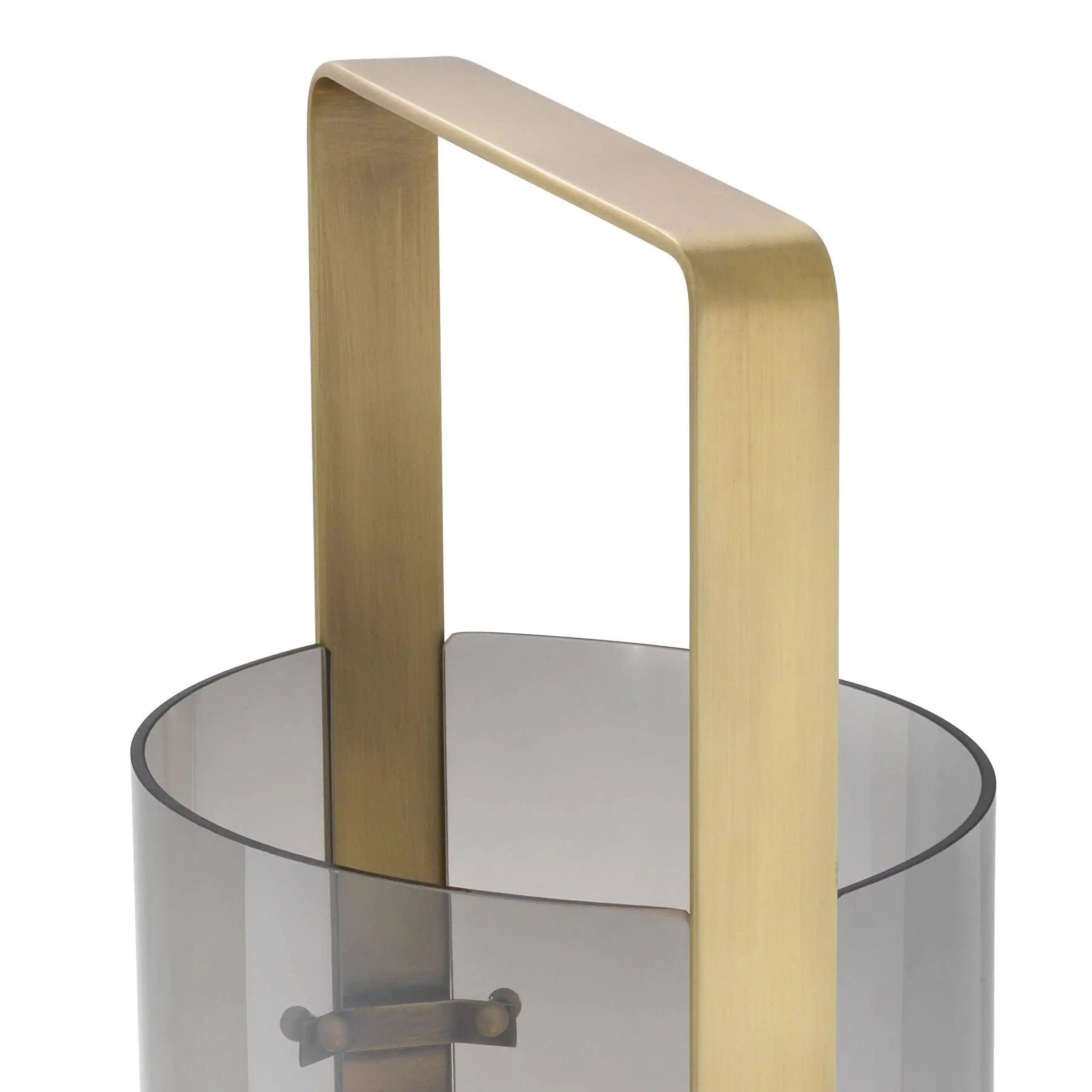 Reid Designer Windlicht Antikes Messingfinish Rauchglas Handgefertigt - HomeDesign Knaus