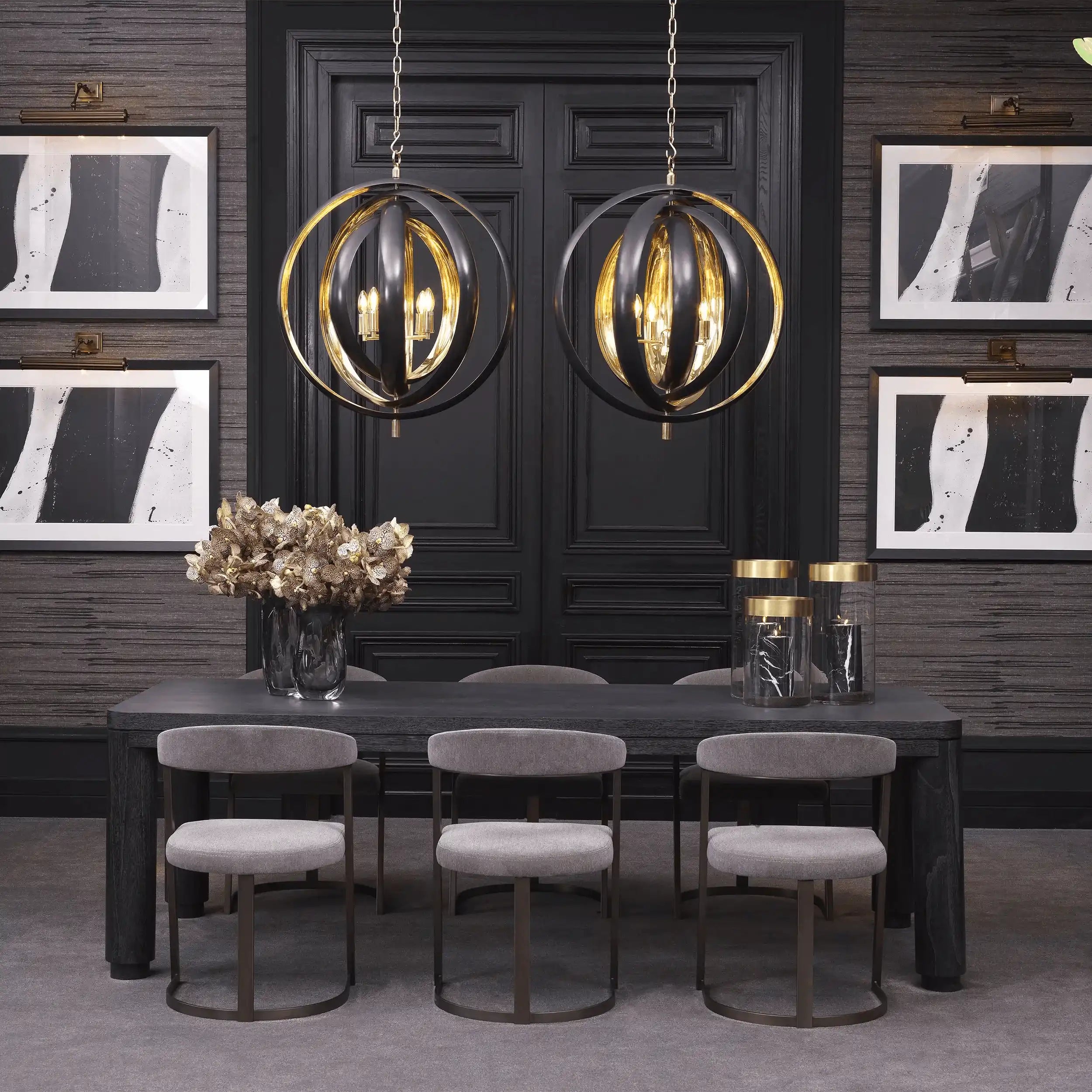 Riley Glamourösen Hängeleuchte Gunmetal-Finish Messing poliert Unikat - HomeDesign Knaus