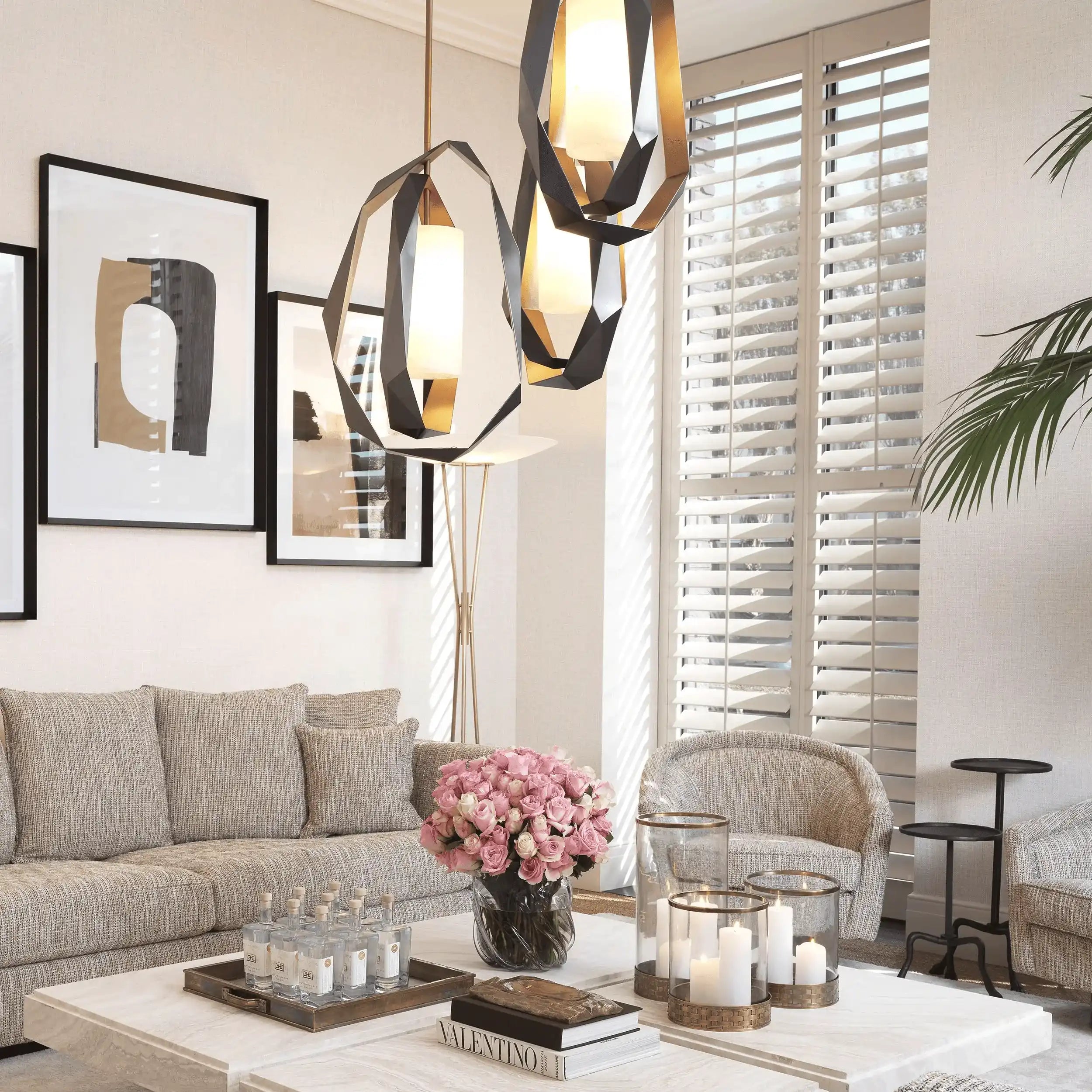 Santos Double Hängeleuchte Antik Messingfinish Alabaster Material Unikat - HomeDesign Knaus