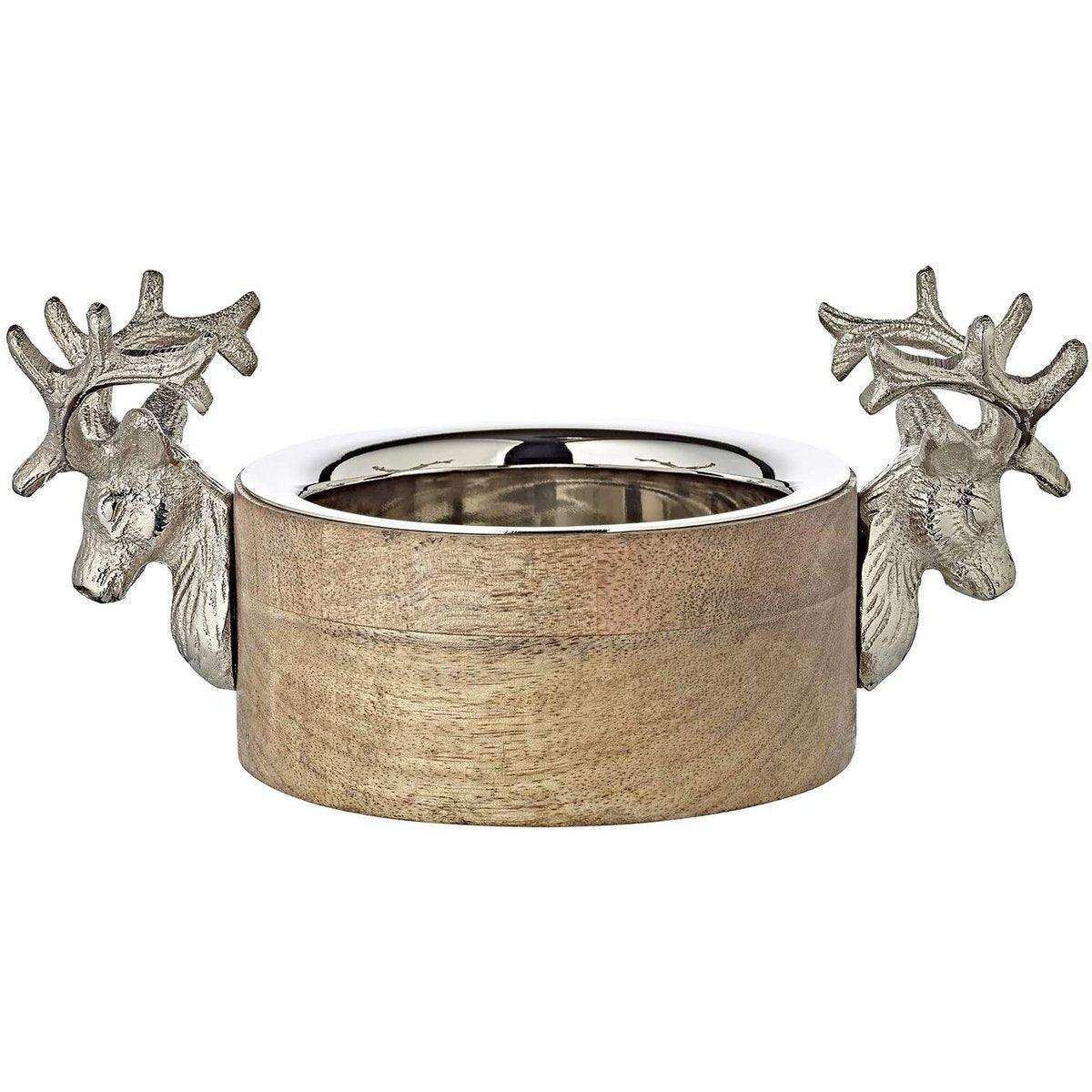 Schale Flaschenuntersetzer Hirsch, Mangoholz, Aluminium vernickelt - HomeDesign Knaus