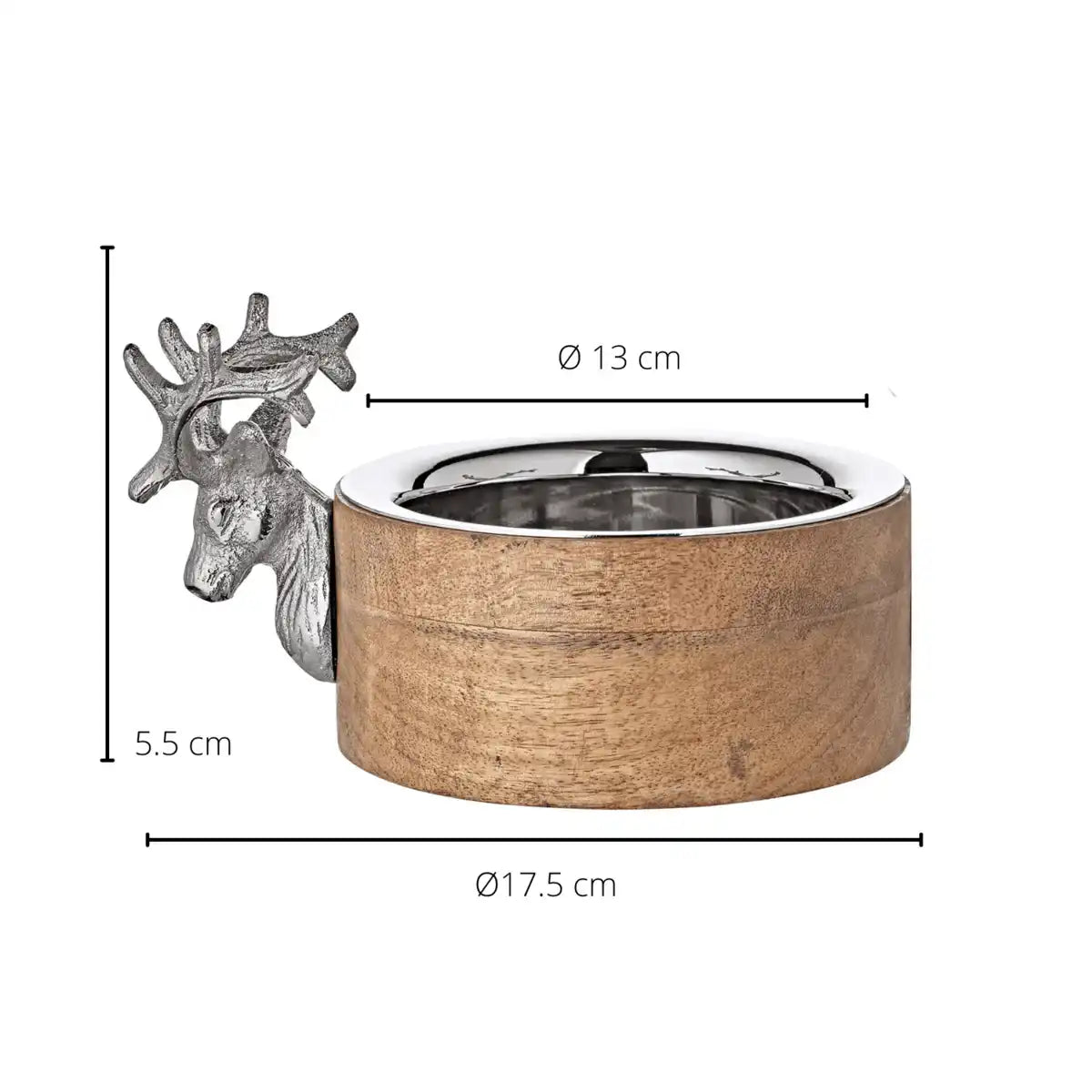 Schale Flaschenuntersetzer Hirsch, Mangoholz, Aluminium vernickelt - HomeDesign Knaus