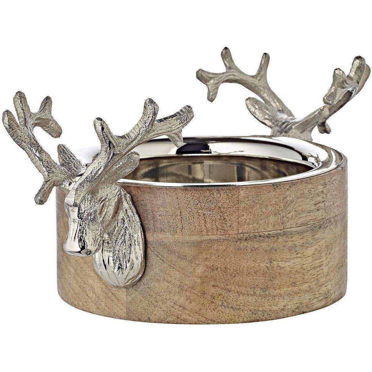 Schale Flaschenuntersetzer Hirsch, Mangoholz, Aluminium vernickelt - HomeDesign Knaus