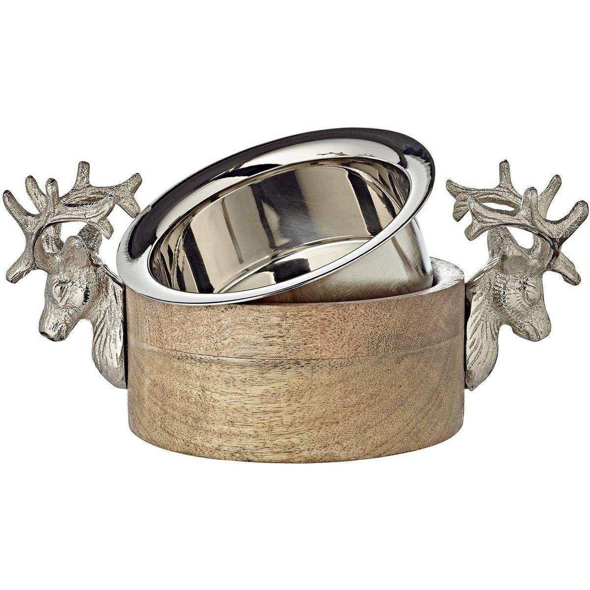 Schale Flaschenuntersetzer Hirsch, Mangoholz, Aluminium vernickelt - HomeDesign Knaus