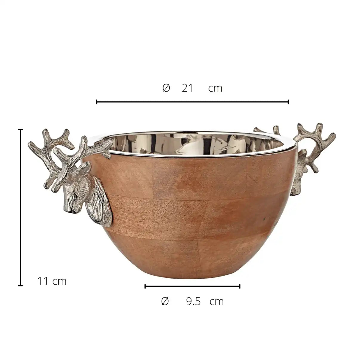 Schale Snackschale Dekoschale Hirsch, Mangoholz, Aluminium vernickelt - HomeDesign Knaus