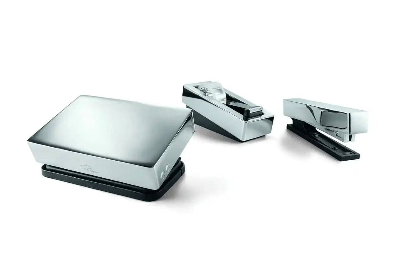 Schreibtischserie Metallguss Chrom Unikat Locher Hefter Tapeabroller - HomeDesign Knaus