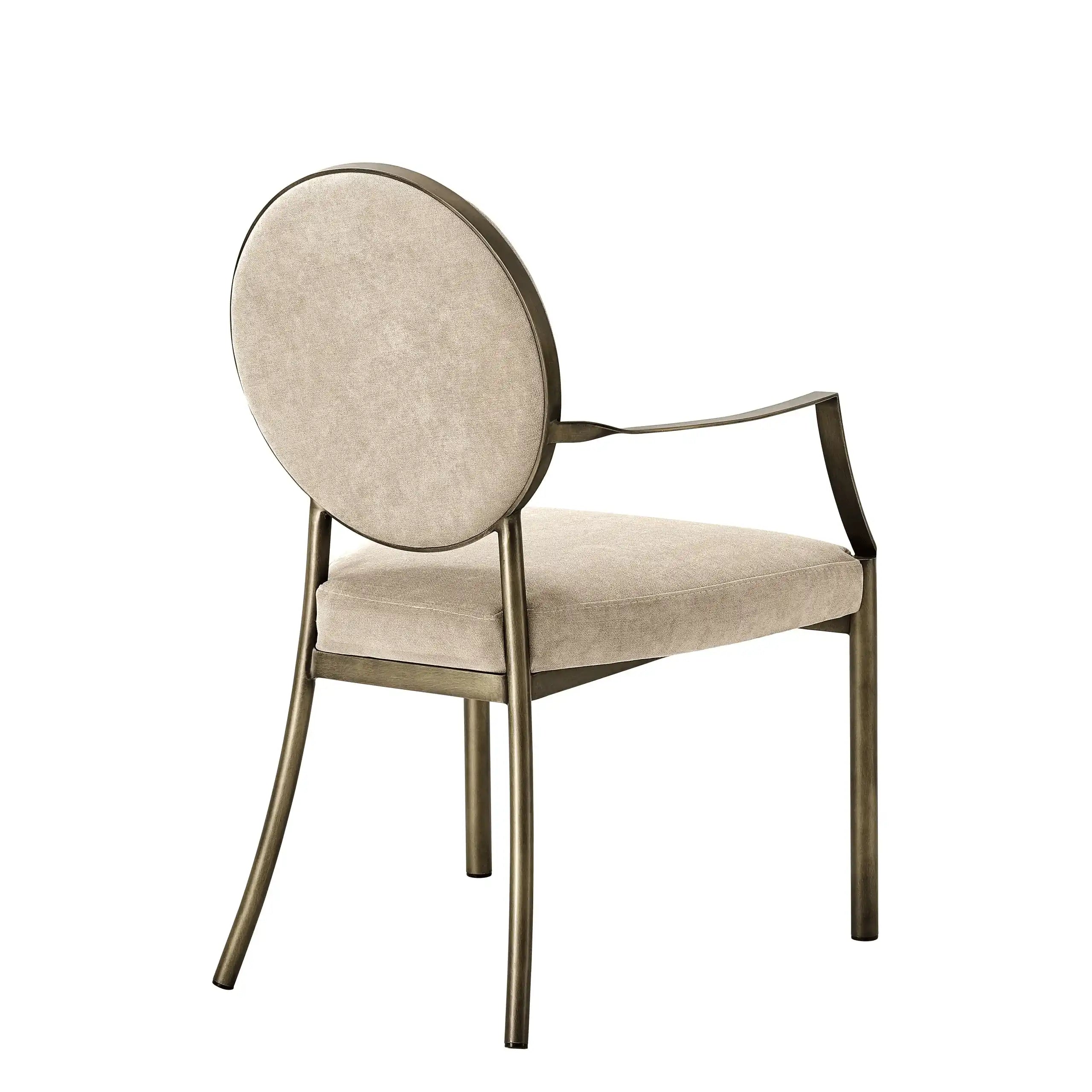 Scribe Esszimmerstuhl Terylen Dunkles Messingfinish Greige-Samt mit Armlehne Stuhl - HomeDesign Knaus