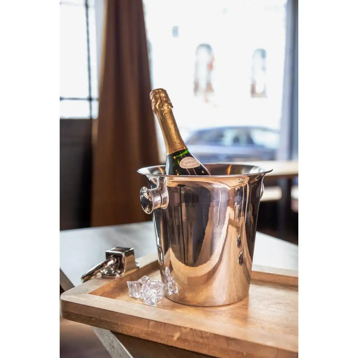 Sektkühler Joey mit Griffen, Edelstahl hochglanzpoliert, Höhe 23 cm, Durchmesser 21 cm - HomeDesign Knaus