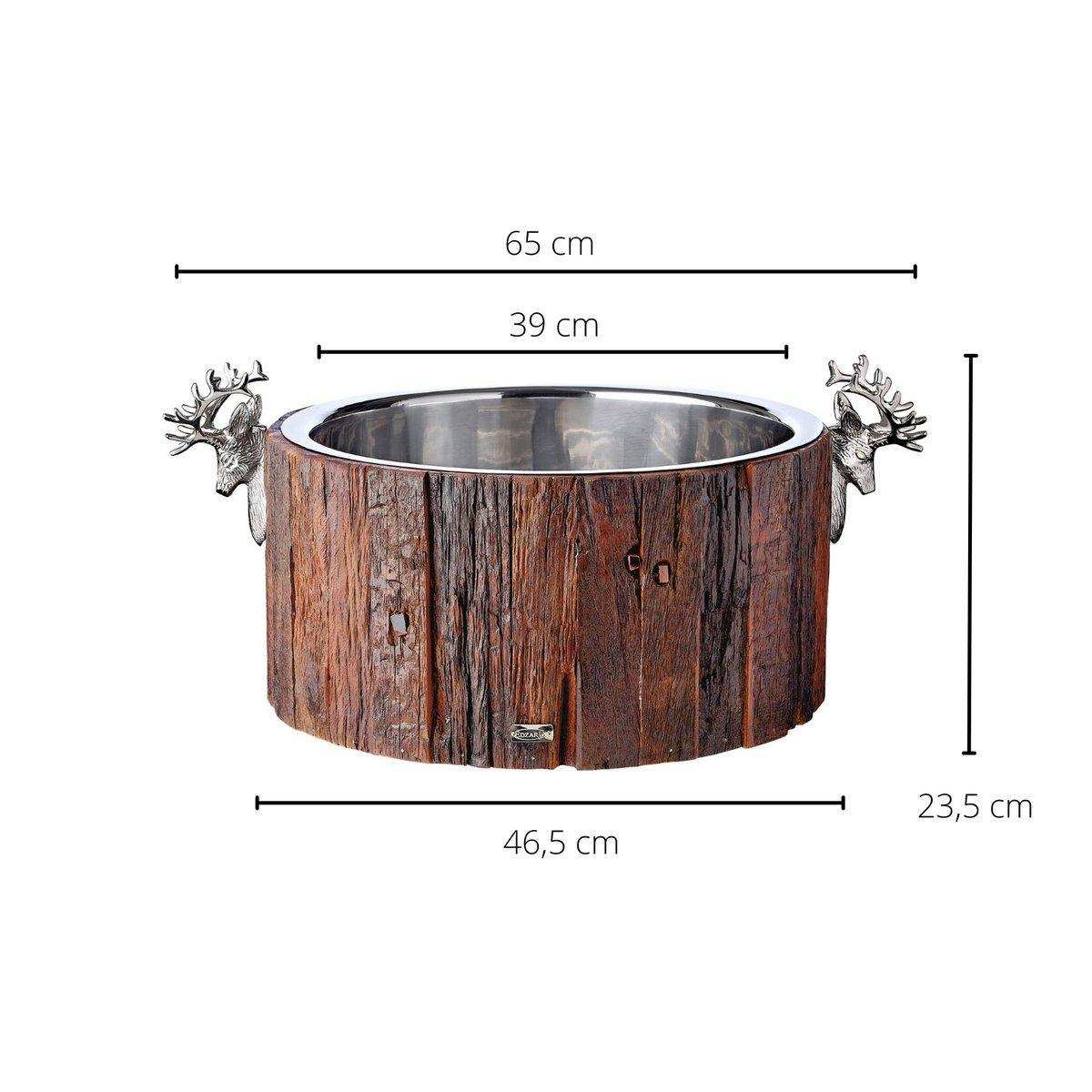 Sektkühler Kennington, 2 Hirschköpfe, Holz, Edelstahl glänzend vernickelt, ø 46,5 cm, H 23,5 cm, 11 kg - HomeDesign Knaus