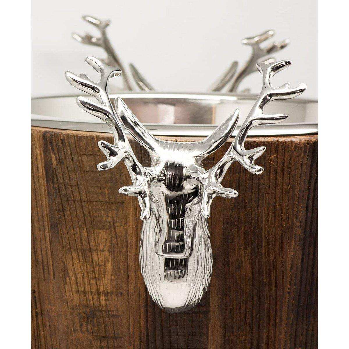 Sektkühler Milwaukee mit 2 Hirschköpfen, Teakholz, Edelstahl glänzend vernickelt, Höhe 30 cm - HomeDesign Knaus