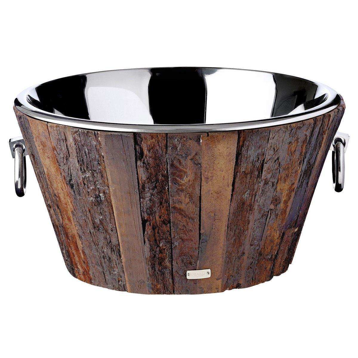 Sektkühler Montgomery, Teakholz, Edelstahl glänzend vernickelt, ø 46 cm, H 24 cm, Gewicht 7,5 kg - HomeDesign Knaus