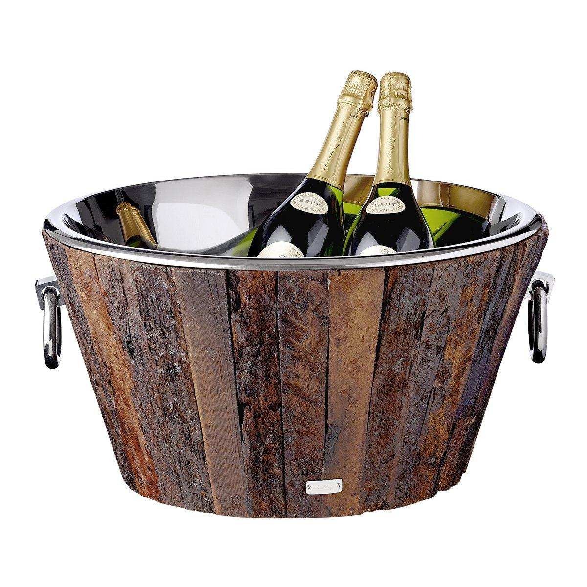 Sektkühler Montgomery, Teakholz, Edelstahl glänzend vernickelt, ø 46 cm, H 24 cm, Gewicht 7,5 kg - HomeDesign Knaus