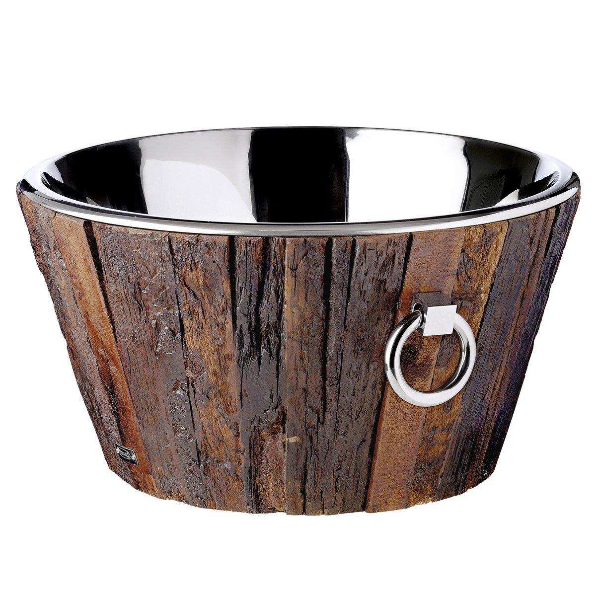 Sektkühler Montgomery, Teakholz, Edelstahl glänzend vernickelt, ø 46 cm, H 24 cm, Gewicht 7,5 kg - HomeDesign Knaus