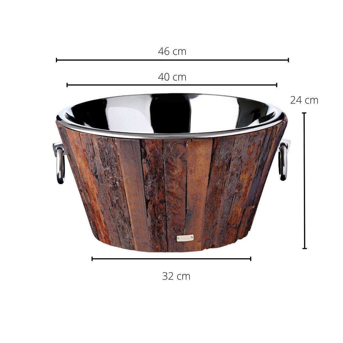 Sektkühler Montgomery, Teakholz, Edelstahl glänzend vernickelt, ø 46 cm, H 24 cm, Gewicht 7,5 kg - HomeDesign Knaus