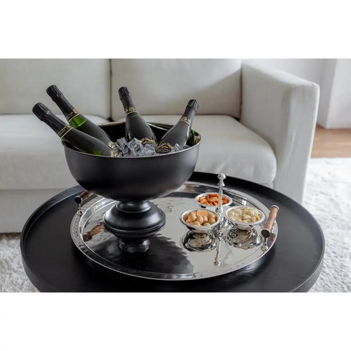 Sektkühler Pearl, Höhe 25 cm, ø 36 cm, außen matt schwarz, innen Edelstahl hochglanzpoliert - HomeDesign Knaus