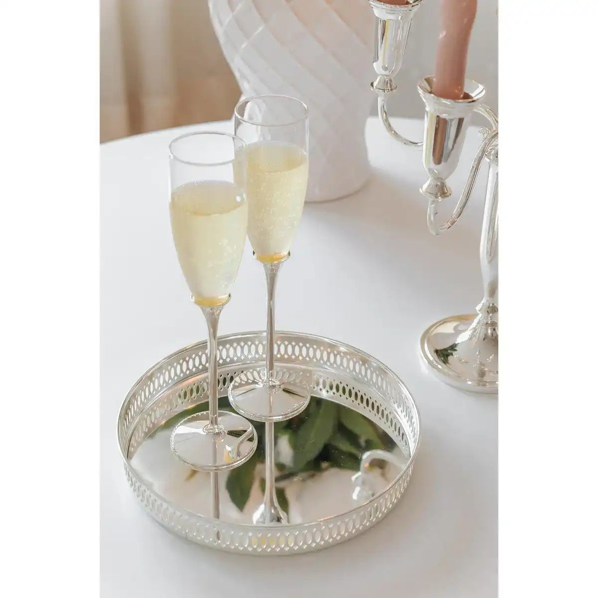 Serviertablett Galerietablett Coro, rund, edel versilbert, anlaufgeschützt, ø 23 cm, Höhe 3,5 cm - HomeDesign Knaus