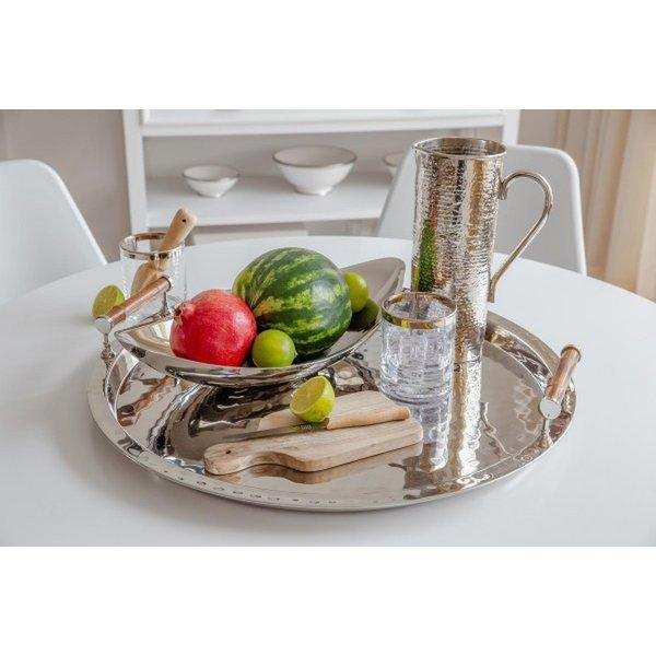 Serviertablett Hugo, rund, Edelstahl glänzend vernickelt, mit Bambusgriffen, Durchmesser 54 cm - HomeDesign Knaus