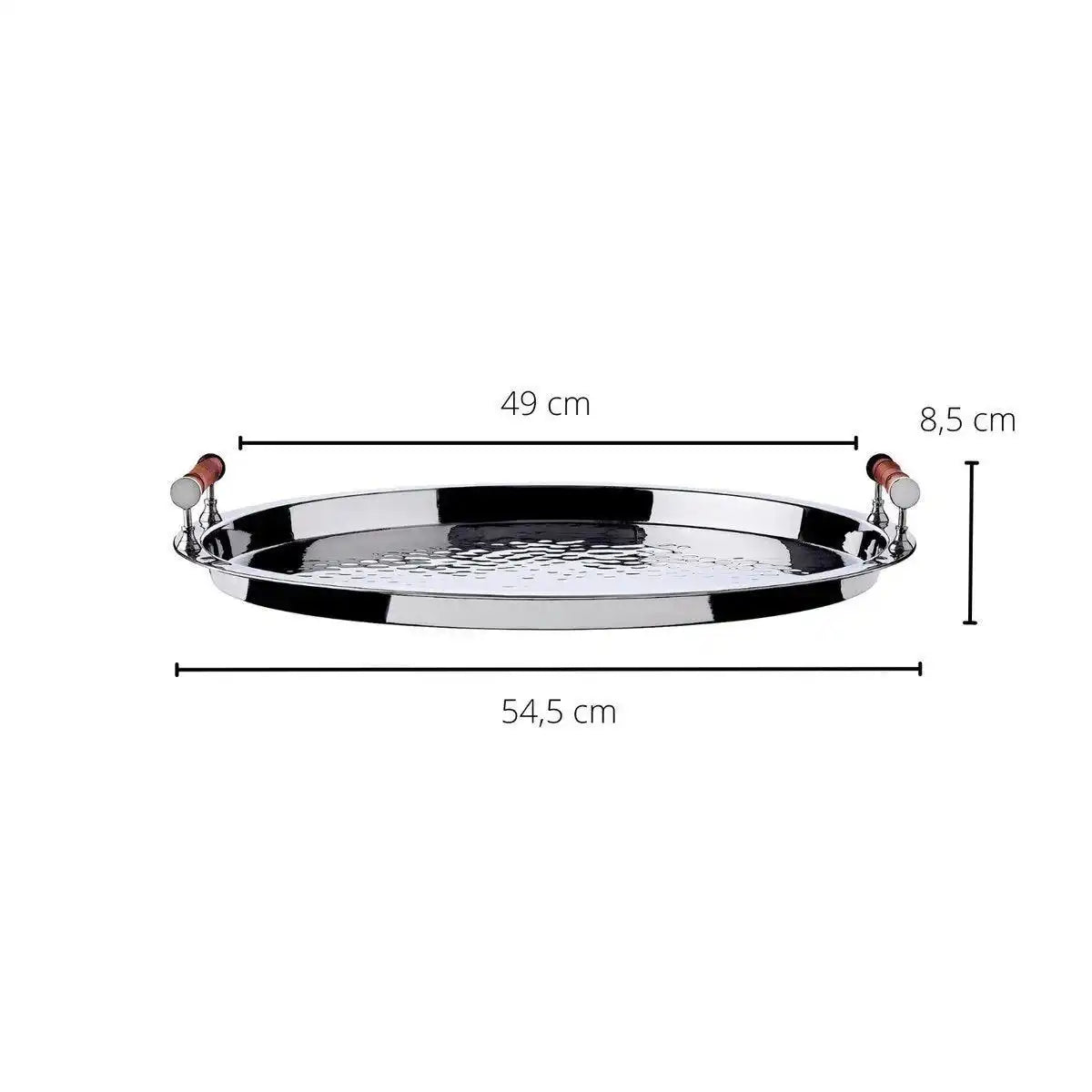 Serviertablett Hugo, rund, Edelstahl glänzend vernickelt, mit Bambusgriffen, Durchmesser 54 cm - HomeDesign Knaus