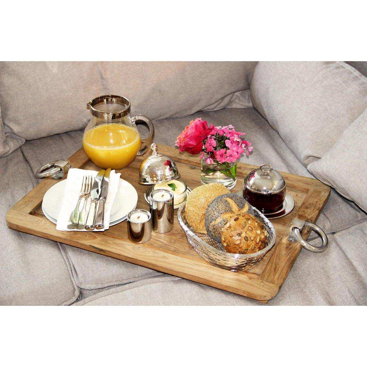 Serviertablett Osgard, rechteckig, Teakholz mit Edelstahlgriffen, 61 x 44 cm - HomeDesign Knaus