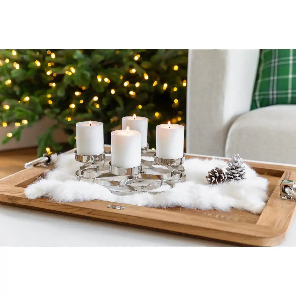 Serviertablett Osgard, rechteckig, Teakholz mit Edelstahlgriffen, 61 x 44 cm - HomeDesign Knaus