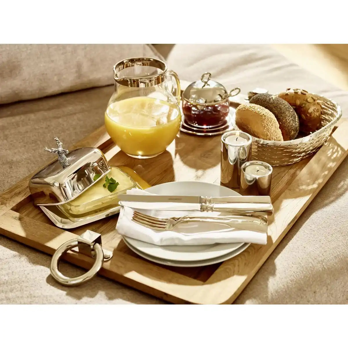 Serviertablett Osgard, rechteckig, Teakholz mit Edelstahlgriffen, 61 x 44 cm - HomeDesign Knaus