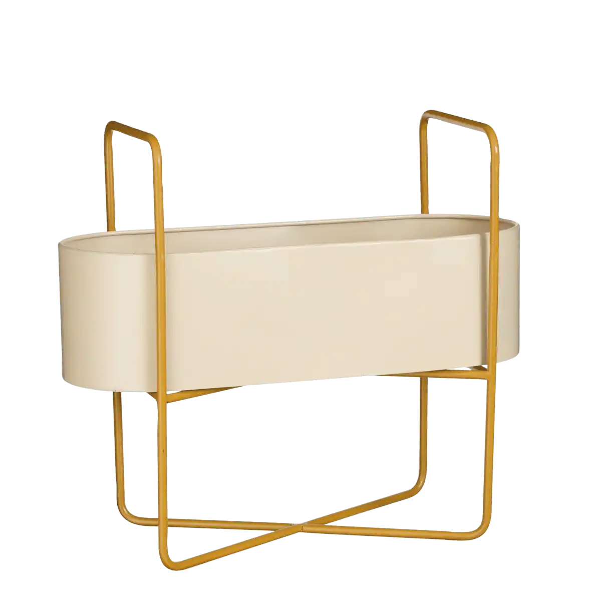 Shandy Stehender Übertopf – L54 x B23 x H48 cm – Metall – gebrochenes Weiß, Hellbraun - HomeDesign Knaus