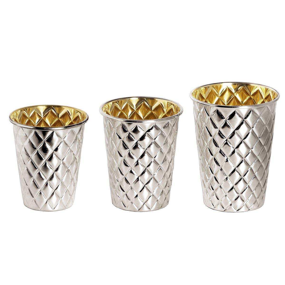 Silberbecher Pilar mit Rautenmuster, schwerversilbert, innen Goldoptik (Messing poliert), Höhe 11 cm - HomeDesign Knaus