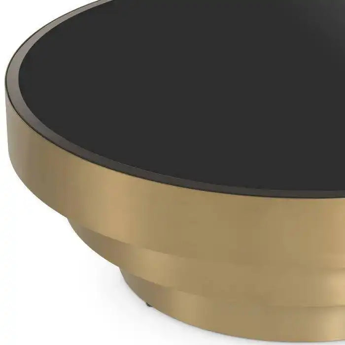 Sinclair Couchtisch Wohnzimmertisch Gebürstetes Messingfinish schwarzes Glas - HomeDesign Knaus