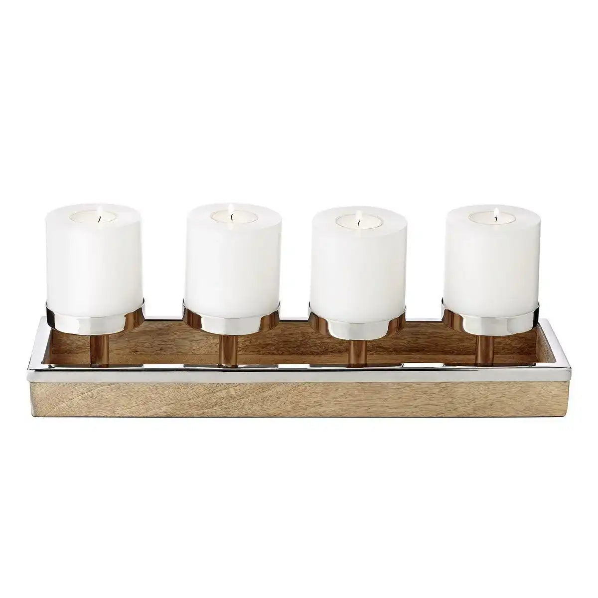 Soon Adventskerzenhalter Lille (Höhe 9 cm, Länge 45 cm), Silberfarben, Edelstahl/Mangoholz - HomeDesign Knaus