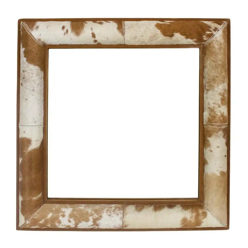 Spiegel viereck Kuh Echtfell Braun Weiss 50x50cm - HomeDesign Knaus