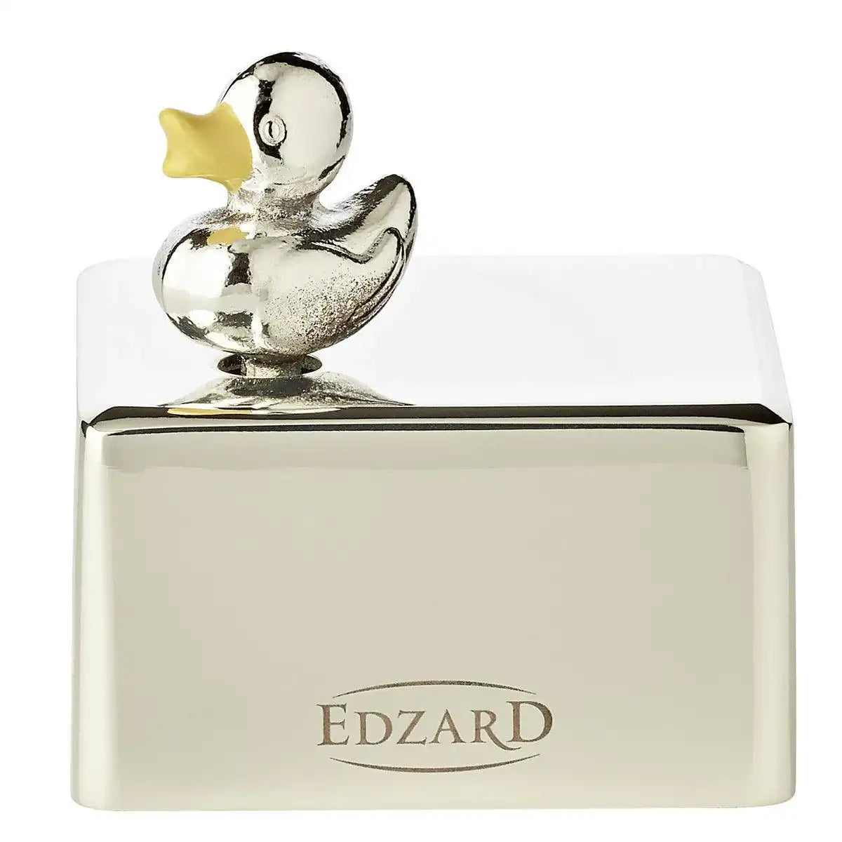 Spieluhr, Musikbox Ente, edel versilbert, anlaufgeschützt, 5x6 cm, Melodie "Guten Abend Gute Nacht" - HomeDesign Knaus