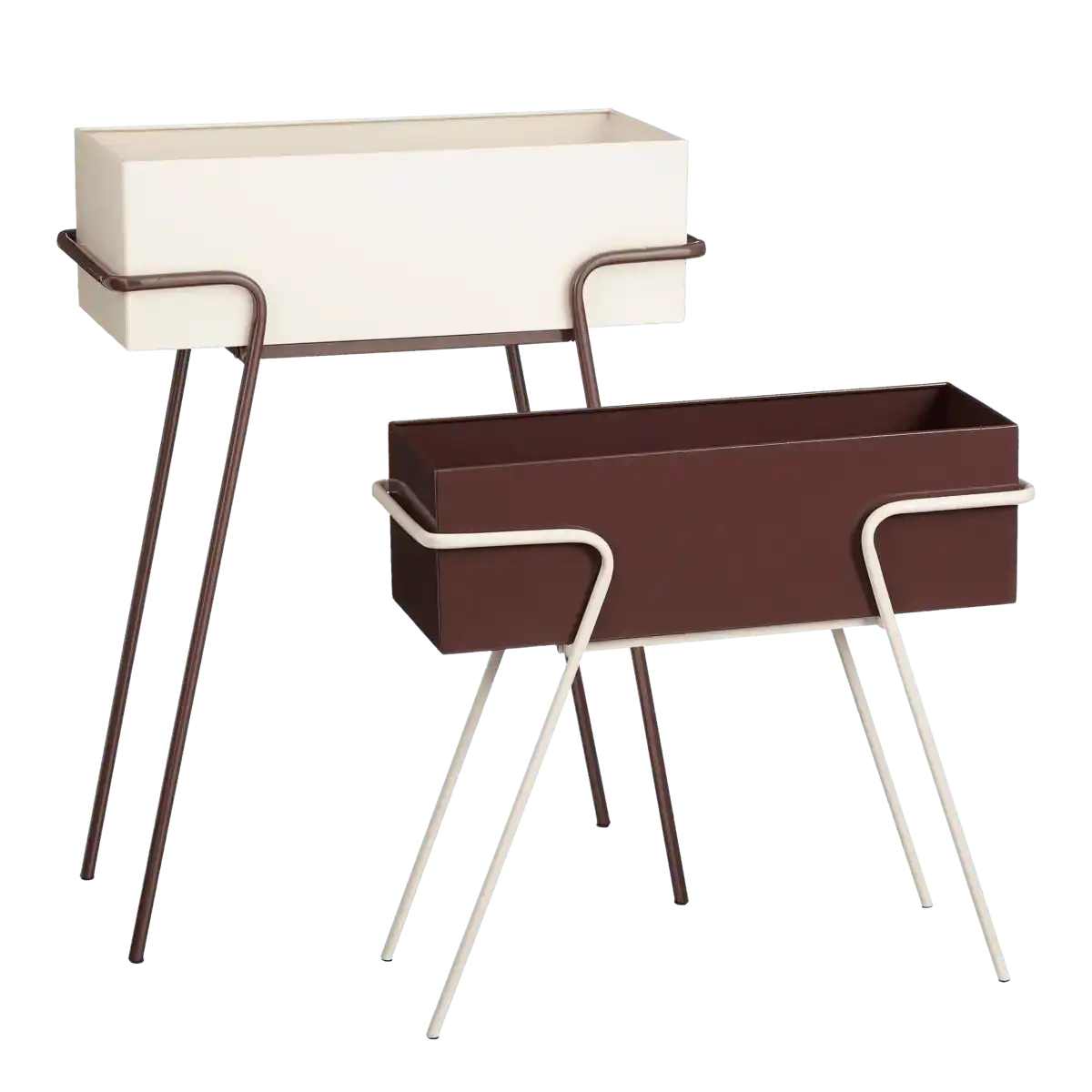 Stehender Übertopf – 2er-Set – L54 x B23 x H69,5 cm – Metall – Dunkelbraun/Beige - HomeDesign Knaus