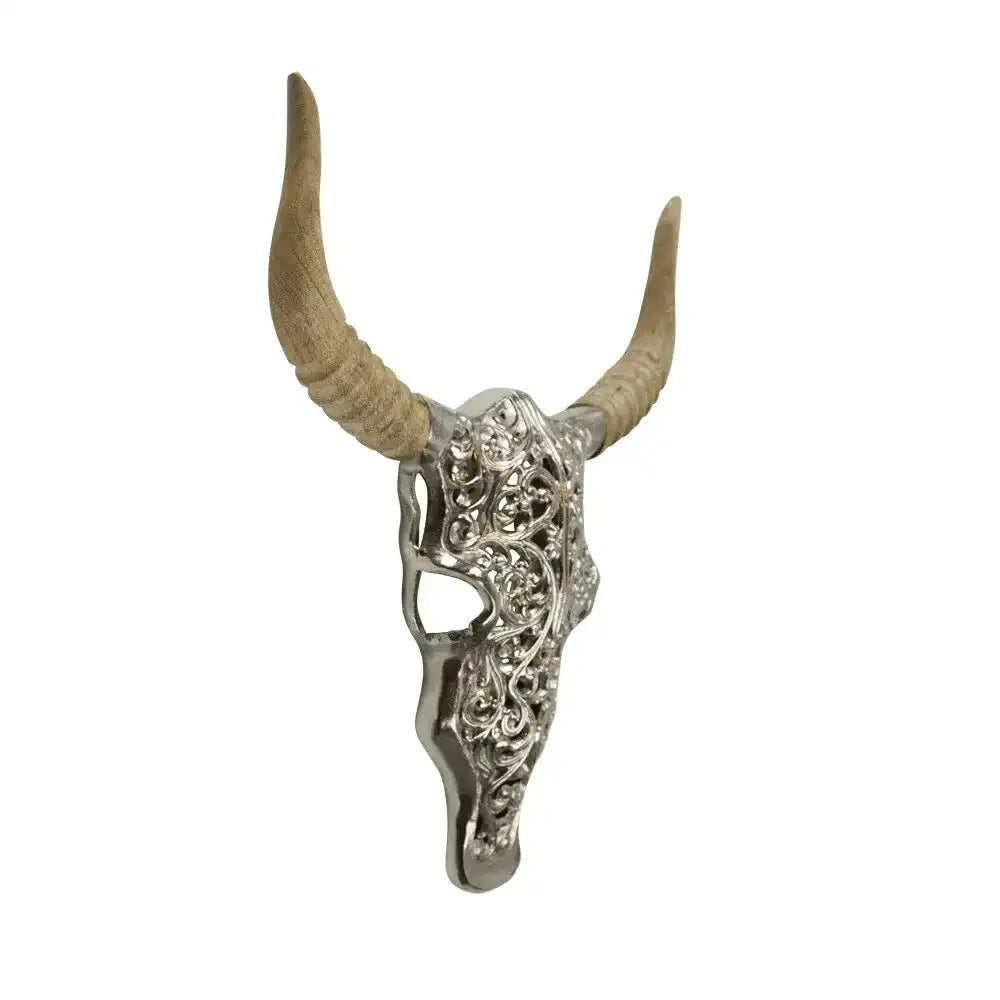 Stier Wandekoration Schädel gestochen Holz Wanddekoobjekt 40cm - HomeDesign Knaus