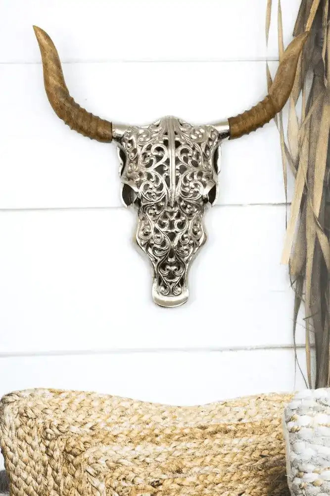 Stier Wandekoration Schädel gestochen Holz Wanddekoobjekt 50cm - HomeDesign Knaus