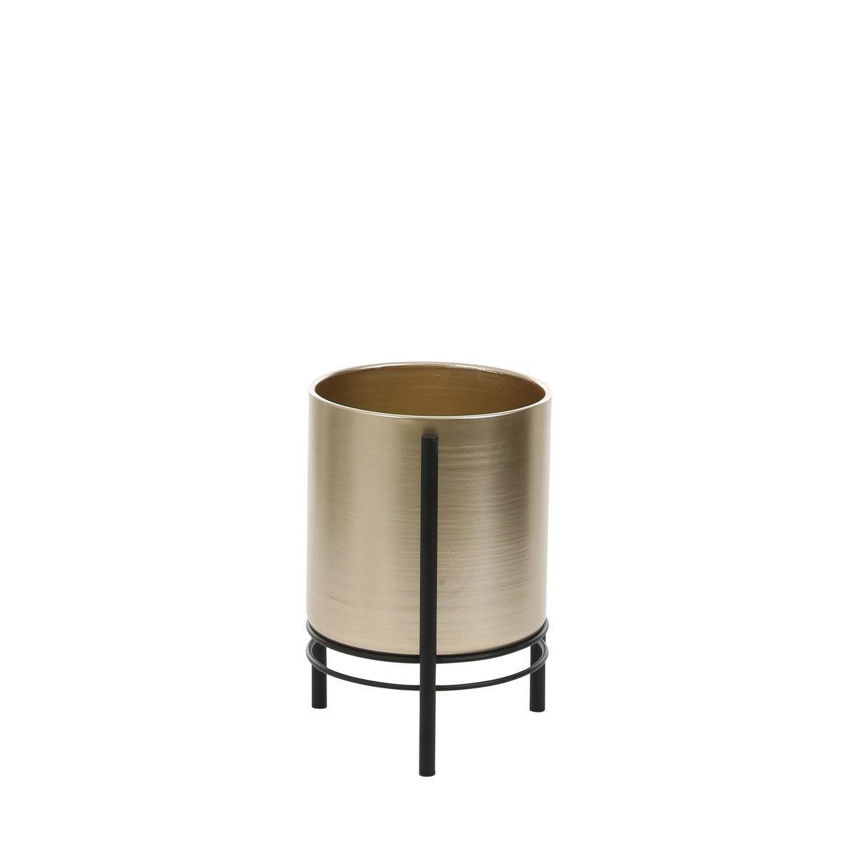 Sverre Blumentopf auf Ständer – H28 x Ø19 cm – Gold, Schwarz - HomeDesign Knaus