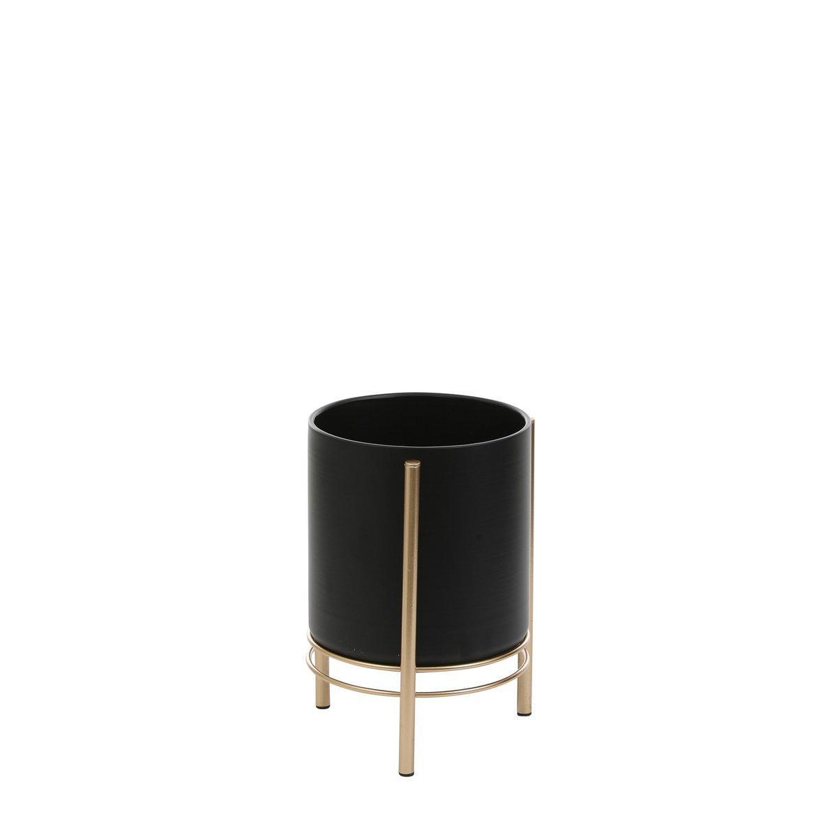 Sverre Blumentopf auf Ständer – H28 x Ø19 cm – Schwarz, Gold - HomeDesign Knaus