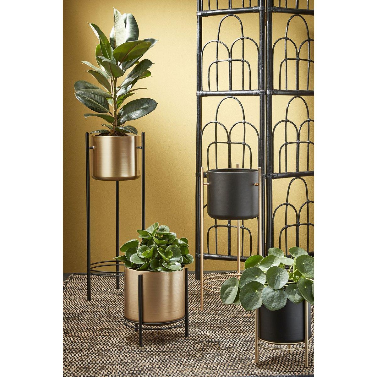 Sverre Blumentopf auf Ständer – H28 x Ø19 cm – Schwarz, Gold - HomeDesign Knaus