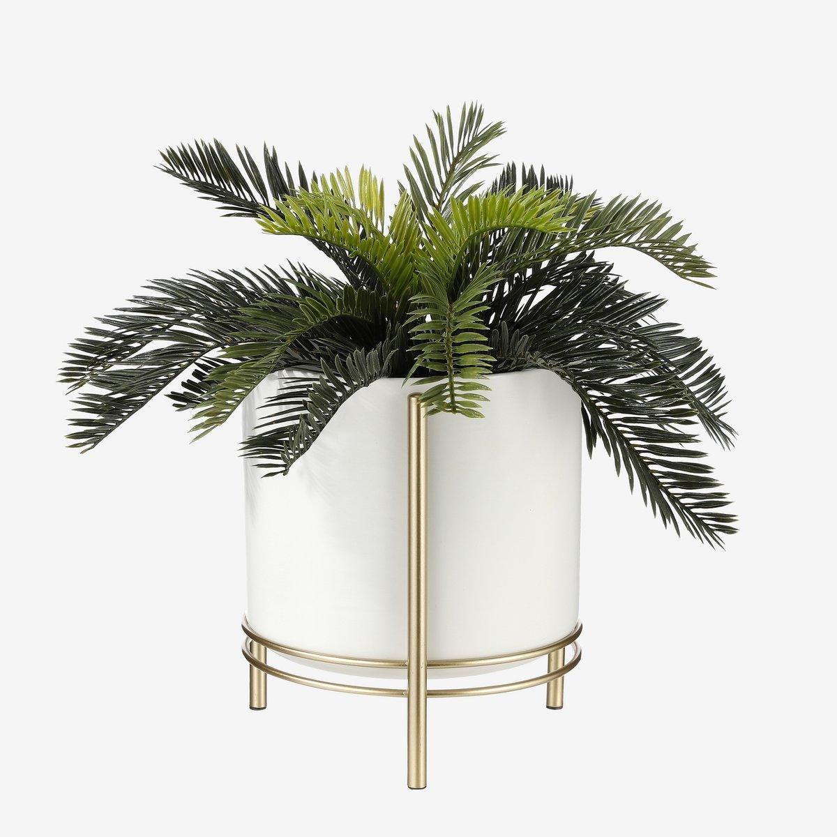 Sverre Blumentopf auf Ständer – H28 x Ø19 cm – Weiß, Gold - HomeDesign Knaus
