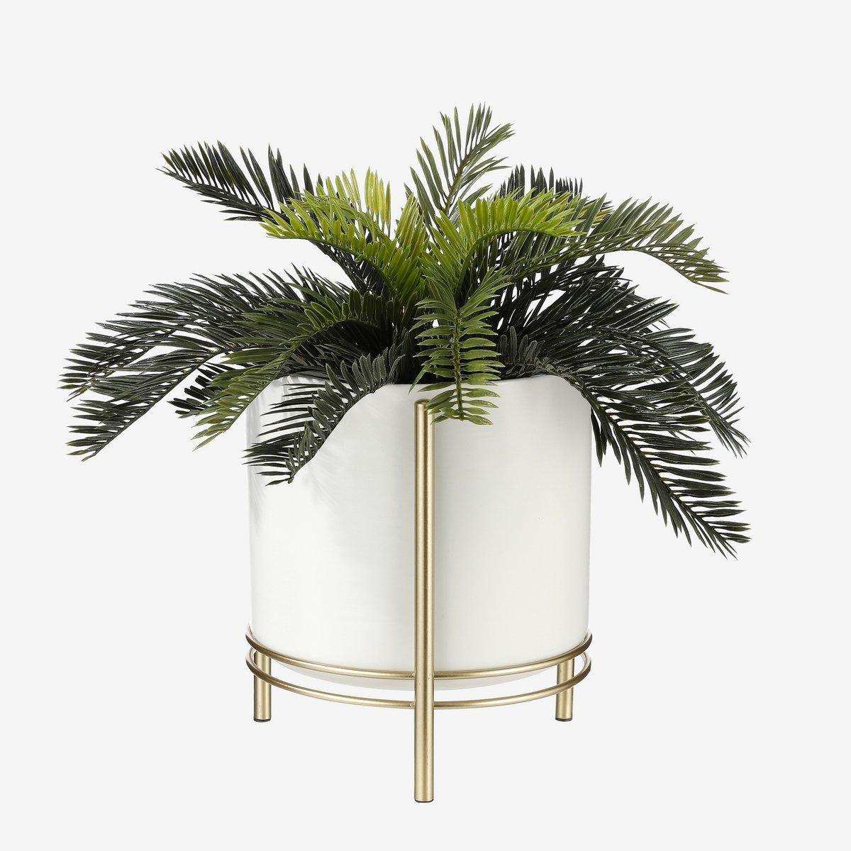 Sverre Blumentopf auf Ständer – H28 x Ø19 cm – Weiß, Gold - HomeDesign Knaus