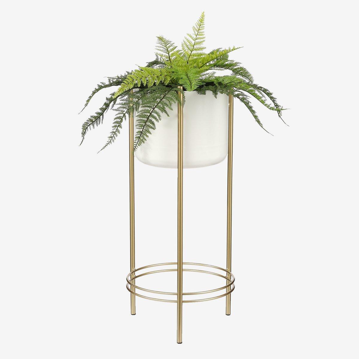 Sverre Blumentopf auf Ständer – H66 x Ø28 cm – Weiß, Gold - HomeDesign Knaus