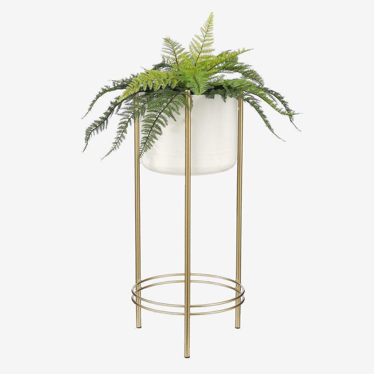 Sverre Blumentopf auf Ständer – H66 x Ø28 cm – Weiß, Gold - HomeDesign Knaus
