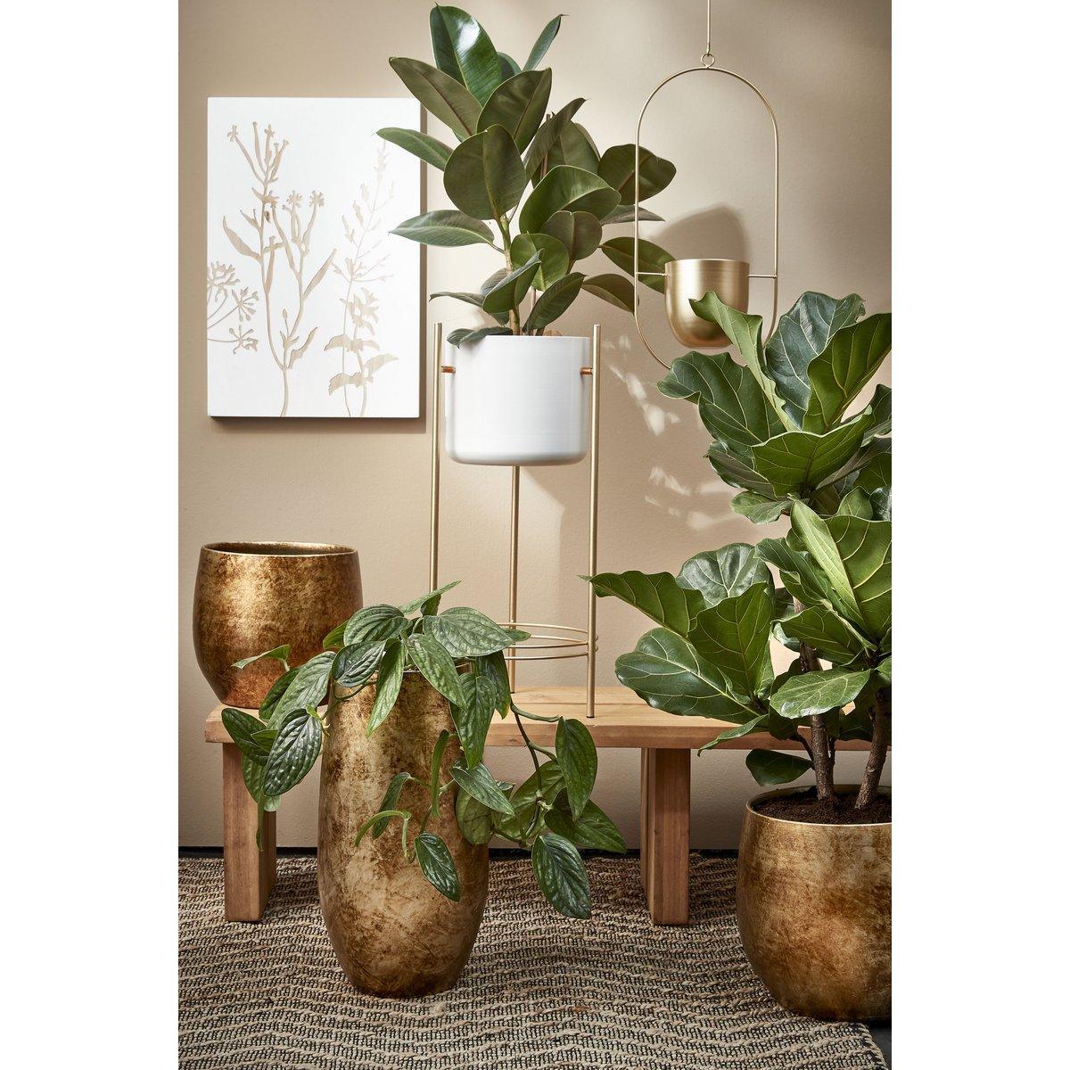 Sverre Blumentopf auf Ständer – H66 x Ø28 cm – Weiß, Gold - HomeDesign Knaus