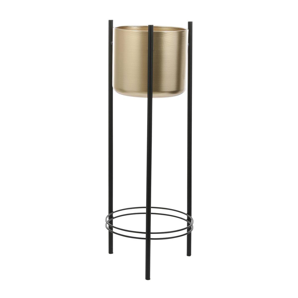 Sverre Blumentopf auf Ständer – H81 x Ø27 cm – Metall – Gold, Schwarz - HomeDesign Knaus