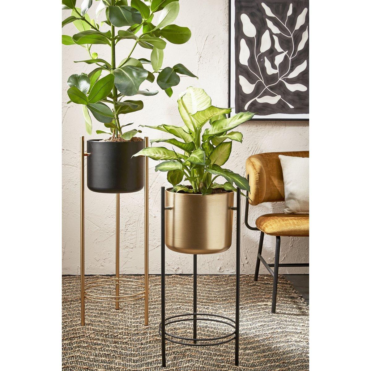 Sverre Blumentopf auf Ständer – H81 x Ø27 cm – Schwarz, Gold - HomeDesign Knaus